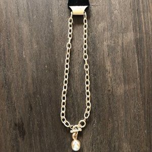 * Gold Chain Pearl Drop Toggle Necklace * New from market